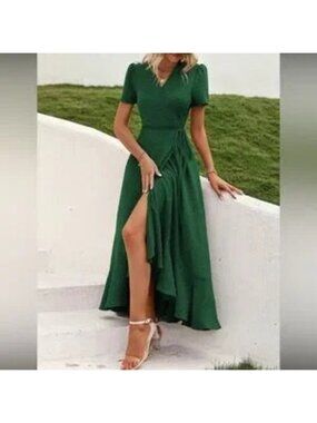 Elegant Green Wrap Dress